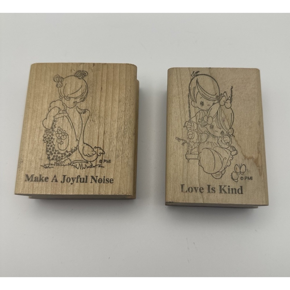 Precious Moments Make A Joyful Noise Love Is Kind Wood Mount Rubber Stamp Lot‎ 2